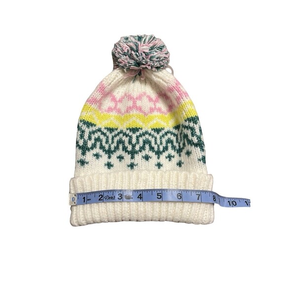🔥 OLD NAVY Fair Isle Pom Beanie Pastel White/Pink/Yell/Grn OS EUC ! 🔥 - Picture 4 of 5